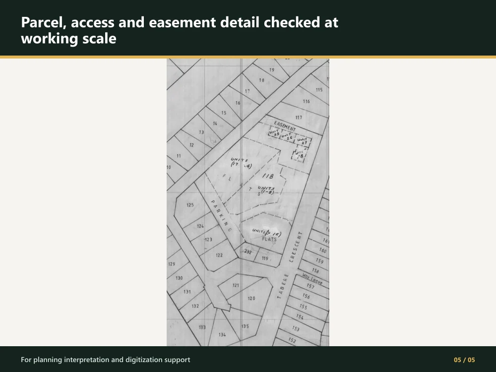 Detailed parcel access and easement comparison
