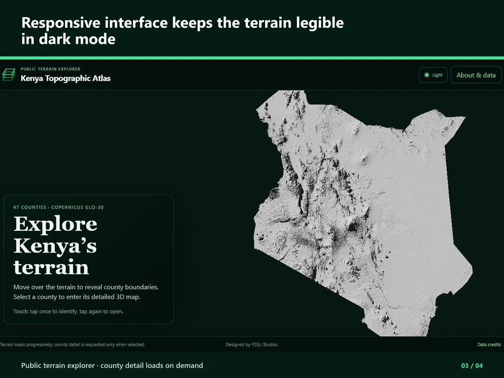 Responsive dark-mode county mapping interface